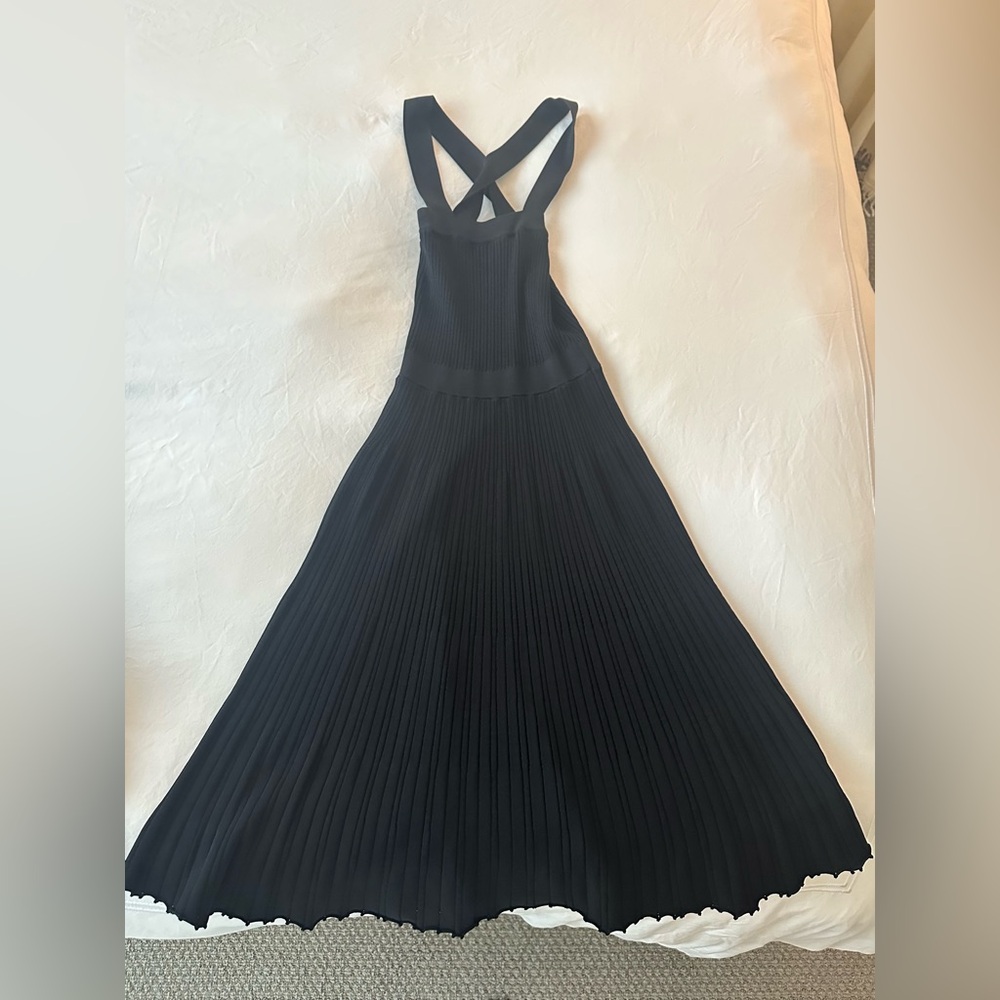 ALEXIS Long Knit Black Pleated Dress Xsmall